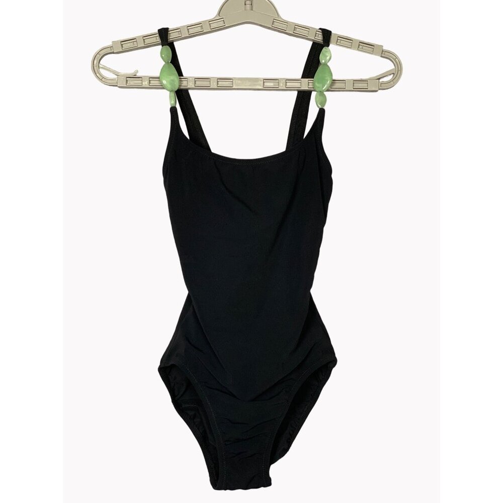 Lisa Curran Women’s One-Piece Swimsuit Size 4 Black Turquoise Strap Detail New